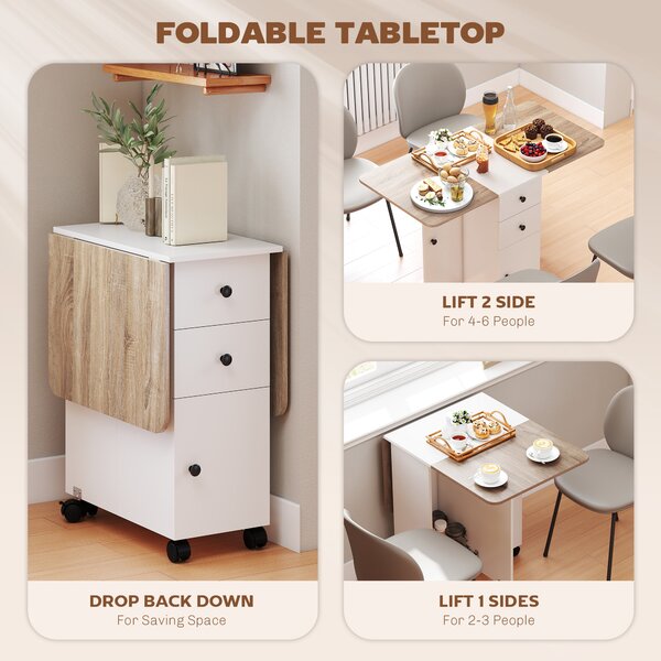 HOMCOM Multi-Storage Six-Person Drop Leaf Dining Table - Oak and White Aosom UK