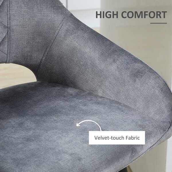 HOMCOM Set of 2 Velvet-Touch Bar Stools with Backrest, Counter Height Chairs, Steel Legs for Kitchen/Dining Area, Grey Aosom UK