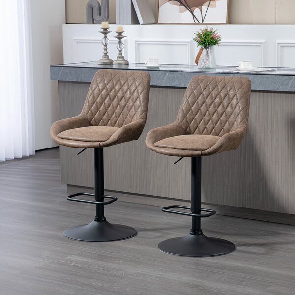 HOMCOM Retro Bar Stools Adjustable High Back Faux Leather Set of Two 360° Swivel Bar Stools for Kitchen Bar Pub, Brown Aosom UK