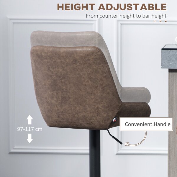 HOMCOM Retro Bar Stools Adjustable High Back Faux Leather Set of Two 360° Swivel Bar Stools for Kitchen Bar Pub, Brown Aosom UK
