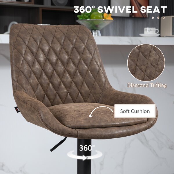 HOMCOM Retro Bar Stools Adjustable High Back Faux Leather Set of Two 360° Swivel Bar Stools for Kitchen Bar Pub, Brown Aosom UK
