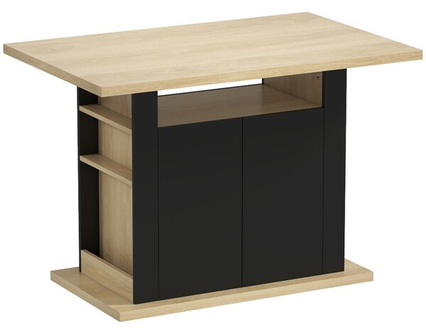 HOMCOM Kitchen Island with Spice Rack, Kitchen Storage with Large Tabletop for 4 People, Adjustable Shelves Black & Natural
