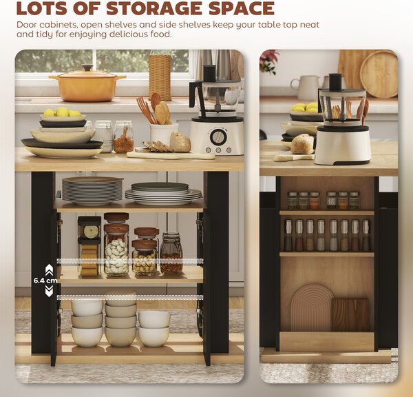 HOMCOM Kitchen Island with Spice Rack, Kitchen Storage with Large Tabletop for 4 People, Adjustable Shelves Black & Natural