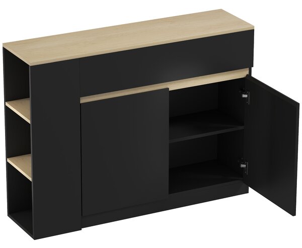HOMCOM Sideboard, Storage Cabinet with Adjustable Shelf, 2 Drawers, 3 Open Shelves, Black