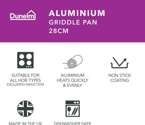 Essentials Non-Stick Aluminium Griddle Pan, 28cm