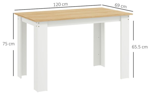 HOMCOM Dining Table for 4-6 People, Kitchen Table with Wood Effect for Dining Room, Oak and White