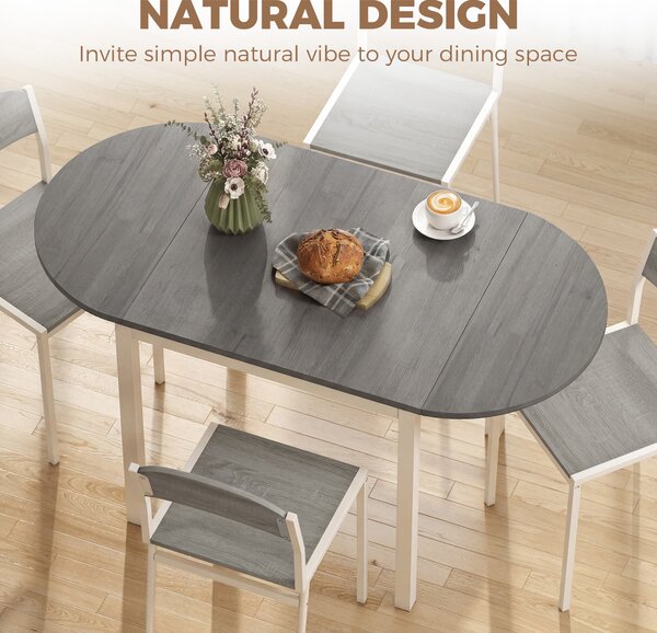 HOMCOM 4-6 Person Wooden Drop-Leaf Table - Grey