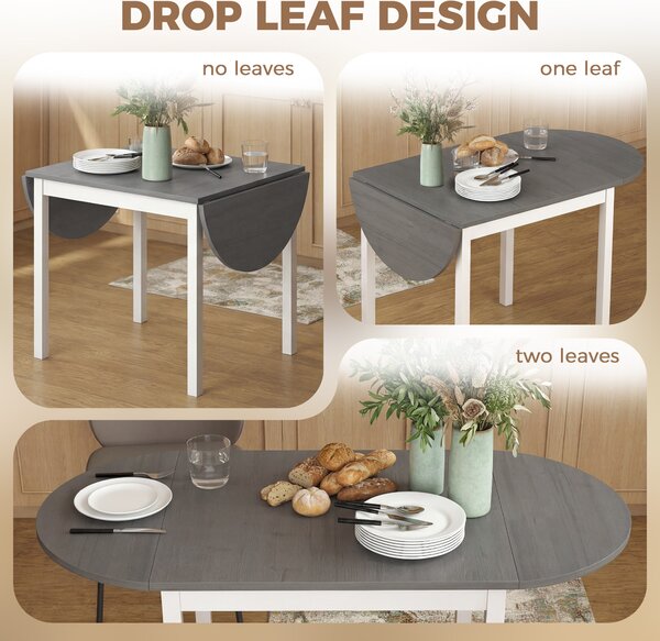 HOMCOM 4-6 Person Wooden Drop-Leaf Table - Grey