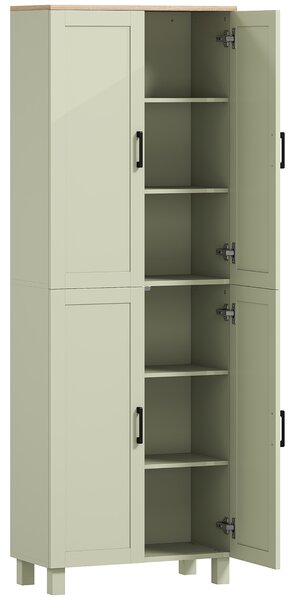 HOMCOM Freestanding Kitchen Cupboard, 4-Door Storage Cabinet with Adjustable Shelves, Modern Kitchen Pantry, 170cm, Green