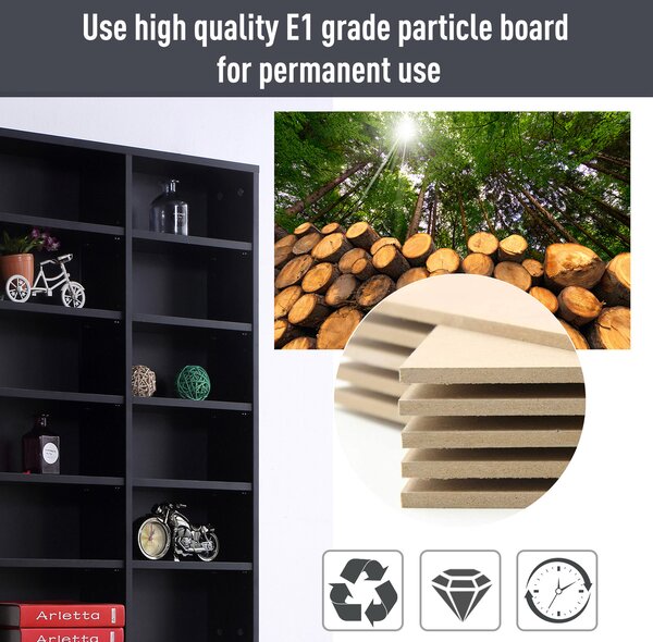 HOMCOM CD / DVD Storage Shelf Storage Unit for 1116 CDs Height-Adjustable Compartments 102 x 24 x 195 cm Black