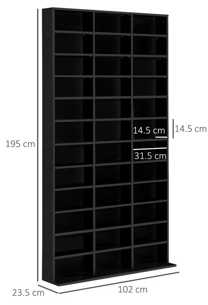 HOMCOM CD / DVD Storage Shelf Storage Unit for 1116 CDs Height-Adjustable Compartments 102 x 24 x 195 cm Black