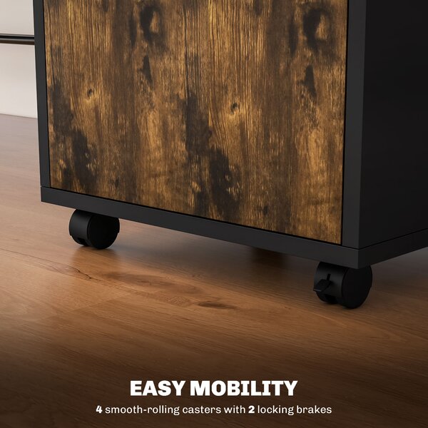 HOMCOM 60cm Storage Cabinet with Drawer, Open Shelf, Metal Handles and 4 Wheels, Office Home Organiser Mobile Printer, Rustic Brown Aosom UK