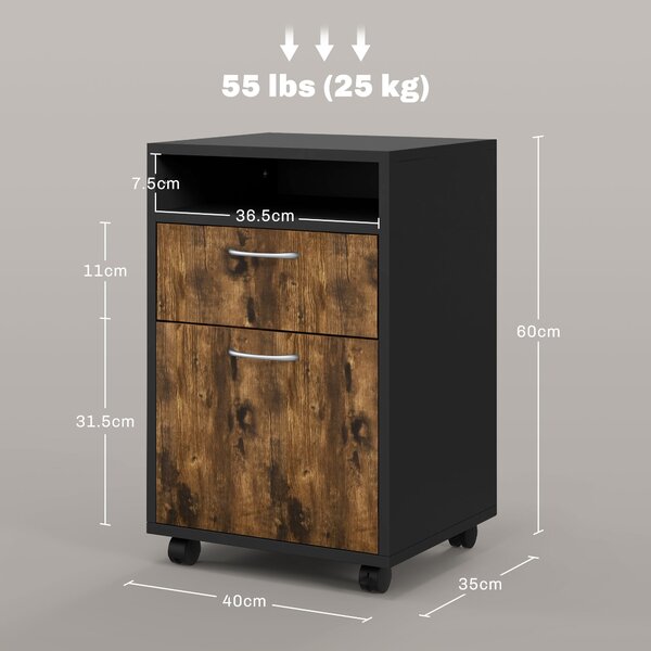 HOMCOM 60cm Storage Cabinet with Drawer, Open Shelf, Metal Handles and 4 Wheels, Office Home Organiser Mobile Printer, Rustic Brown Aosom UK