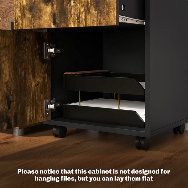 HOMCOM 60cm Storage Cabinet with Drawer, Open Shelf, Metal Handles and 4 Wheels, Office Home Organiser Mobile Printer, Rustic Brown Aosom UK