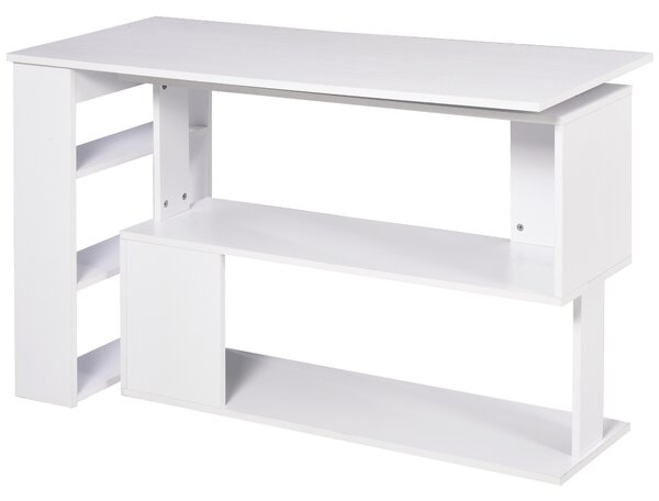 HOMCOM Corner Computer Desk, L Shaped Desk with 360° Rotating Bookshelf, 120L x 110W x 74.5H cm, White