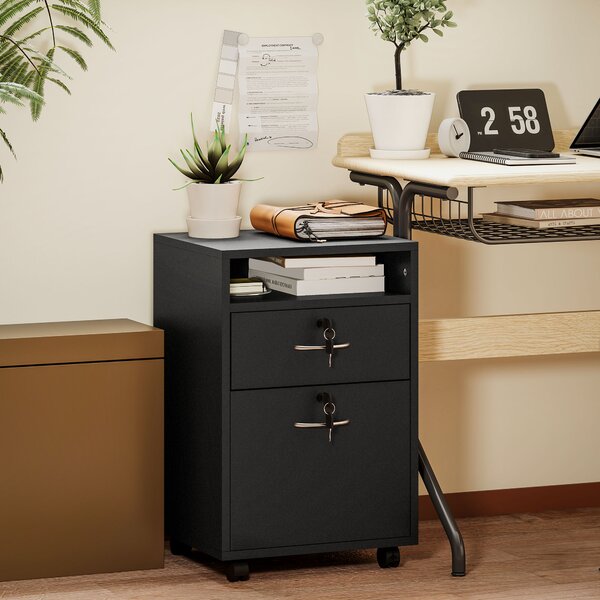 HOMCOM 60cm Storage Cabinet with Drawer, Open Shelf, Metal Handles and 4 Wheels, Office Home Organiser Mobile Printer, Black Aosom UK