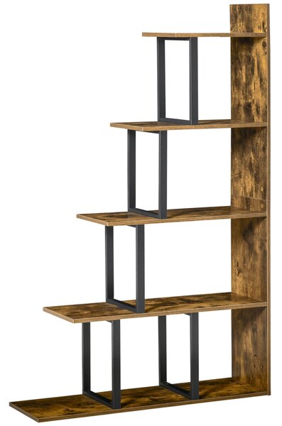 HOMCOM 5-Tier Bookcase, Wooden Ladder Bookshelf Display Stand, Rustic Brown