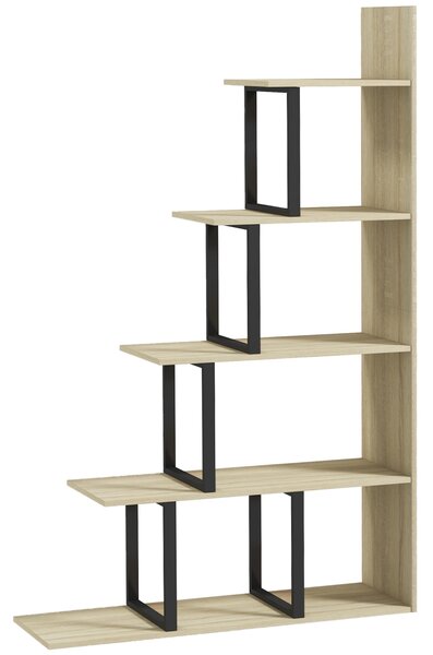 HOMCOM 5-Tier Bookcase, Wooden Ladder Bookshelf Display Stand, Oak