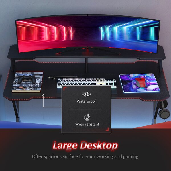 HOMCOM Gaming Computer Desk, Racing Table Workstation, Headphone Hook, Curved Front, Adjustable Feet, for Home Office Use, Black. Aosom UK