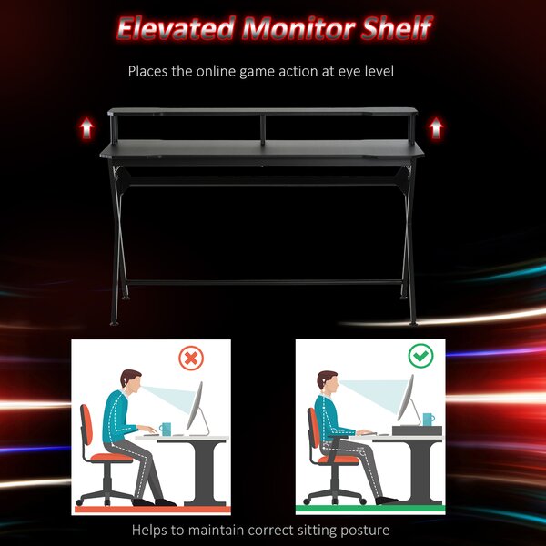 HOMCOM Gaming Computer Desk, Racing Table Workstation, Headphone Hook, Curved Front, Adjustable Feet, for Home Office Use, Black. Aosom UK
