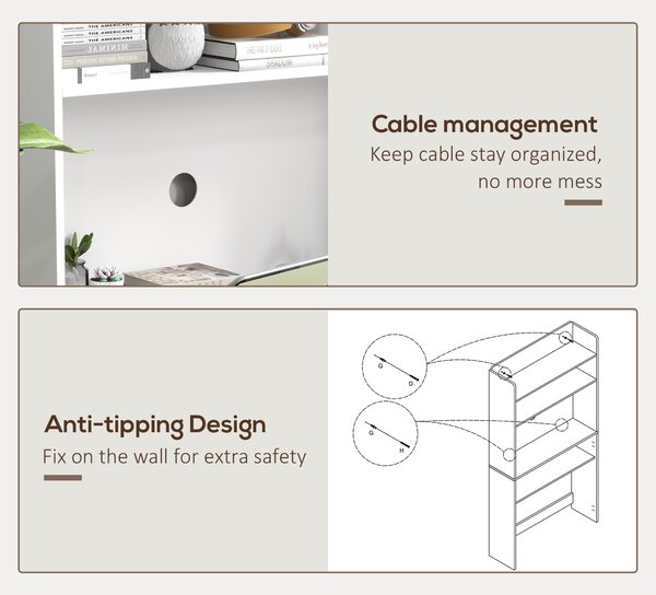 HOMCOM Foldable Desktop, Computer Desk with Storage Shelves, 80 x 69 x 155 cm, White