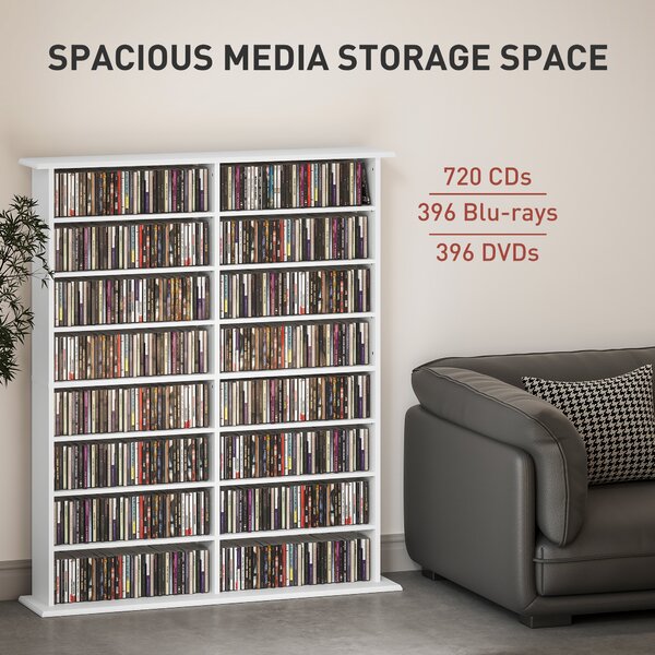 HOMCOM 16-Compartment Media Shelf- White