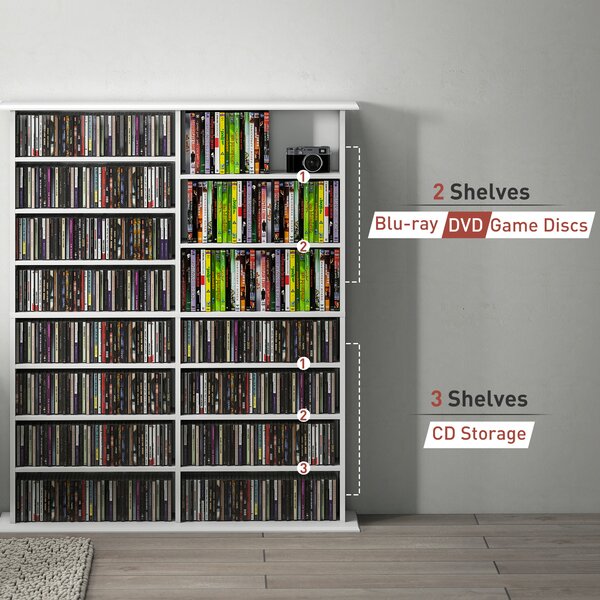 HOMCOM 16-Compartment Media Shelf- White
