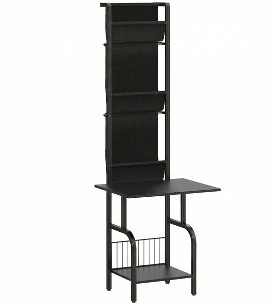 HOMCOM Vinyl Record Player Stand Record Storage with Player Stand Oxford Fabric Pockets Bottom Shelf, Black