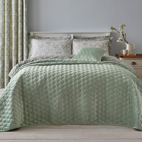 Evesham Green Quilted Velvet Cushion