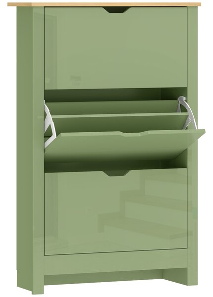 HOMCOM Slim Shoe Cabinet, Narrow Shoe Cupboard with 3 Flip Drawers, Adjustable Shelves for 18 Pairs of Shoes, High Gloss Green