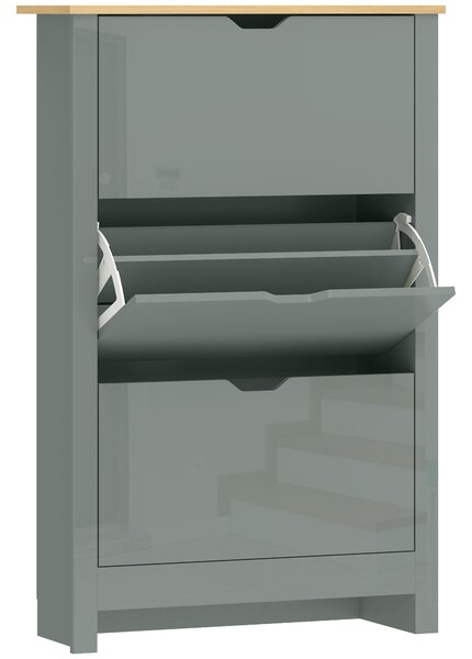 HOMCOM Slim Shoe Cabinet, Narrow Shoe Cupboard with 3 Flip Drawers, Adjustable Shelves for 18 Pairs of Shoes, Light Grey