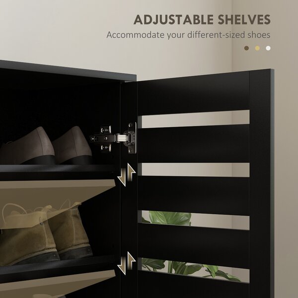 HOMCOM Narrow Shoe Cabinet for Entryway, 5-Tier Slim Shoe Storage Cabinet with 2 Slatted Doors and Adjustable Shelves