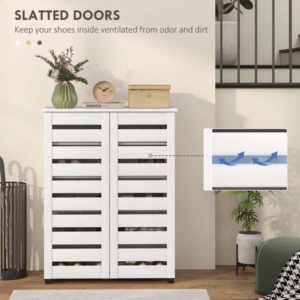 HOMCOM Narrow Shoe Cabinet for Entryway, 5-Tier Slim Shoe Storage Cabinet with 2 Slatted Doors and Adjustable Shelves
