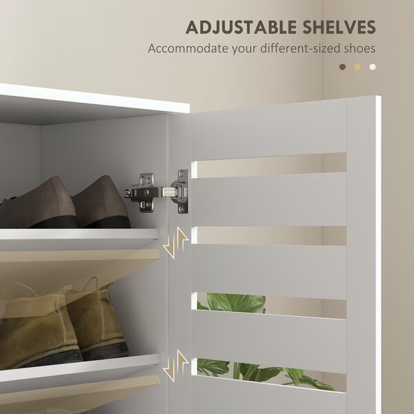 HOMCOM Narrow Shoe Cabinet for Entryway, 5-Tier Slim Shoe Storage Cabinet with 2 Slatted Doors and Adjustable Shelves