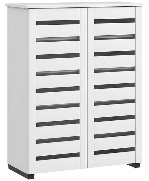 HOMCOM Narrow Shoe Cabinet for Entryway, 5-Tier Slim Shoe Storage Cabinet with 2 Slatted Doors and Adjustable Shelves