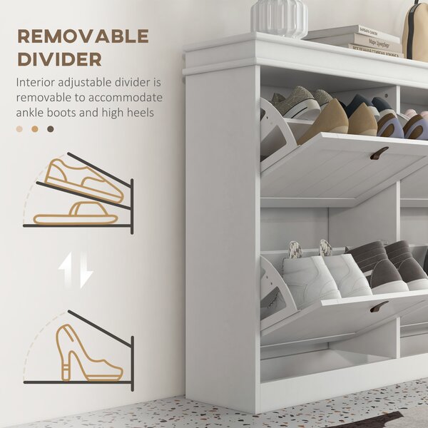 HOMCOM Slim Shoe Cabinet, Shoe Cabinet with 4 Drop-Down Drawers, 105W x 24D x 82.5H cm, White