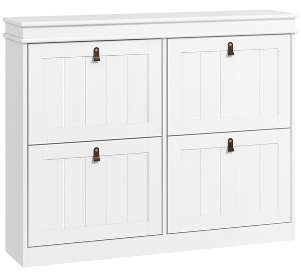 HOMCOM Slim Shoe Cabinet, Shoe Cabinet with 4 Drop-Down Drawers, 105W x 24D x 82.5H cm, White