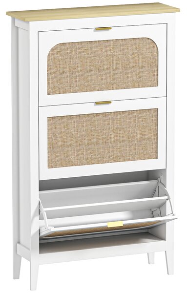 HOMCOM Narrow Shoe Cabinet, Boho Slim Shoe Storage Cabinet with 3 Flip Drawers, Holds 21 Pairs, White