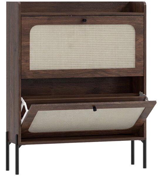 HOMCOM Shoe Cabinet with 2 Flip Drawers, Boho Narrow Shoe Storage Cabinet, Dark Brown