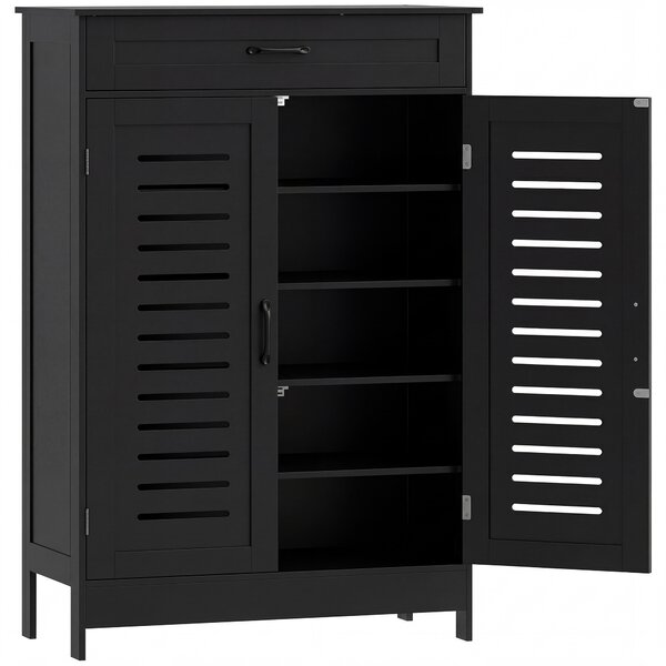 HOMCOM Shoe Cabinet with Louvered Doors, Modern Shoe Storage Cabinet with Drawer and Adjustable Shelves, Black