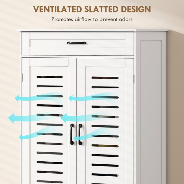 HOMCOM Shoe Cabinet with Louvered Doors, Modern Shoe Storage Cabinet with Drawer and Adjustable Shelves, White