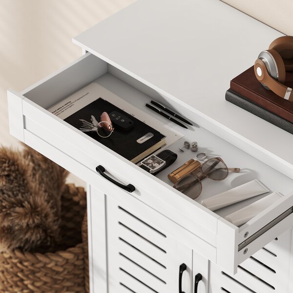 HOMCOM Shoe Cabinet with Louvered Doors, Modern Shoe Storage Cabinet with Drawer and Adjustable Shelves, White