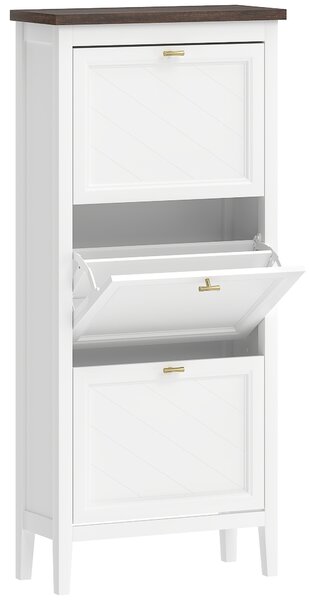 HOMCOM Shoe Cabinet with 3 Flip Drawers, Farmhouse Narrow Shoe Storage Cabinet with Adjustable Shelves, White