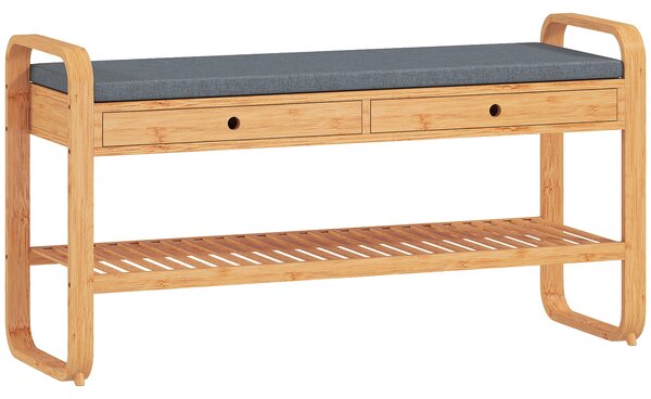HOMCOM Shoe Bench with 2 Drawers Cushioned Seat Shoe Storage Bench for Hallway 105 cm Natural and Grey