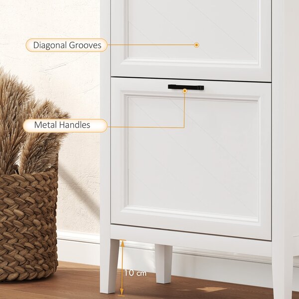 HOMCOM Shoe Cabinet with 3 Flip Drawers, Farmhouse Narrow Shoe Storage Cabinet with Adjustable Shelves, White
