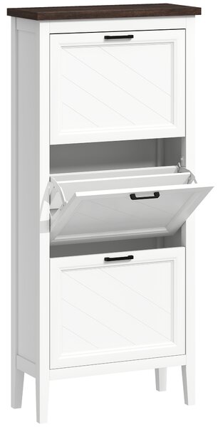 HOMCOM Shoe Cabinet with 3 Flip Drawers, Farmhouse Narrow Shoe Storage Cabinet with Adjustable Shelves, White