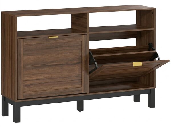 HOMCOM Shoe Cabinet with 2 Flip Drawers, Narrow Shoe Storage Top for Entryway Hallway, Rustic Brown