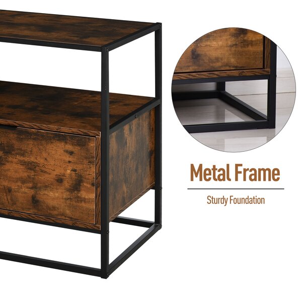 HOMCOM Industrial Side Table: Retro Steel-Frame Unit with Drawer, Open Shelf, Two-Tone Finish
