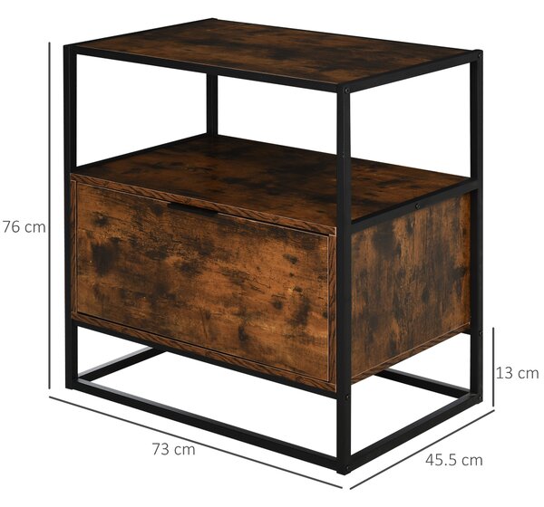 HOMCOM Industrial Side Table: Retro Steel-Frame Unit with Drawer, Open Shelf, Two-Tone Finish
