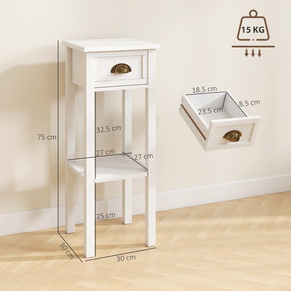 HOMCOM 2-Tier Side Tables Set of 2 with Drawer and Shelf, 2 Pieces Bedside Tables for Living Room and Hallway, White